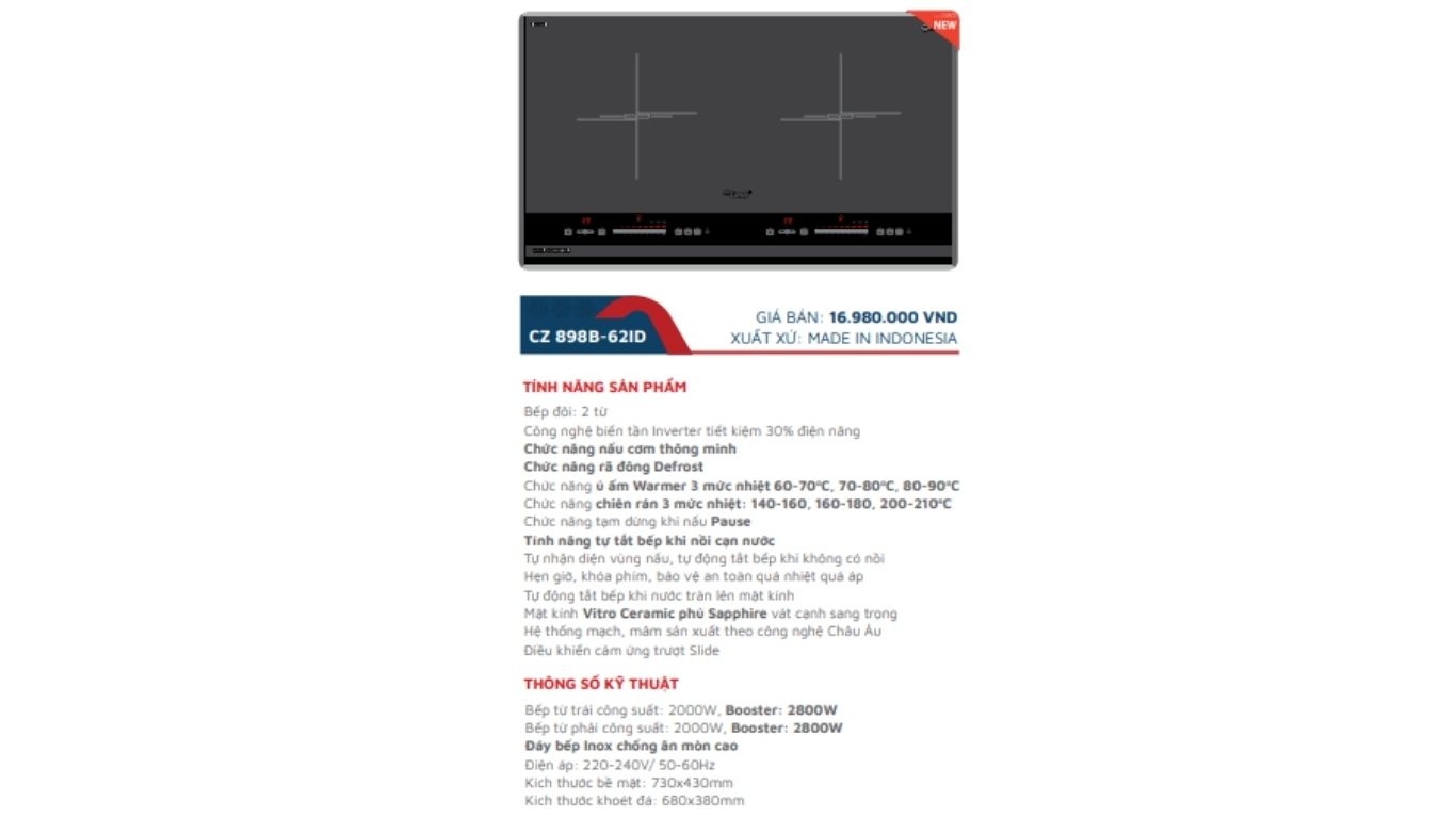 Bếp từ Canzy CZ 898B-62ID