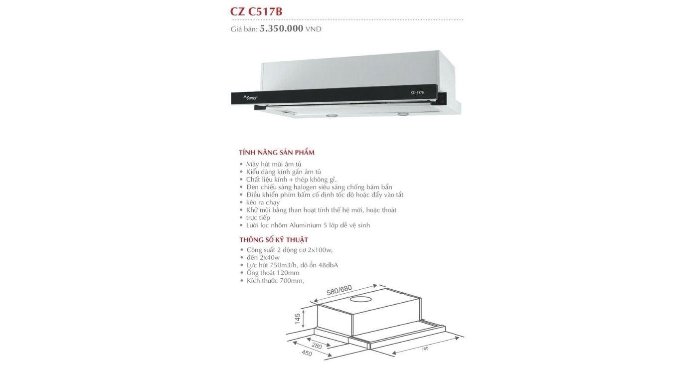 Máy Hút Mùi Canzy CZ-C517B