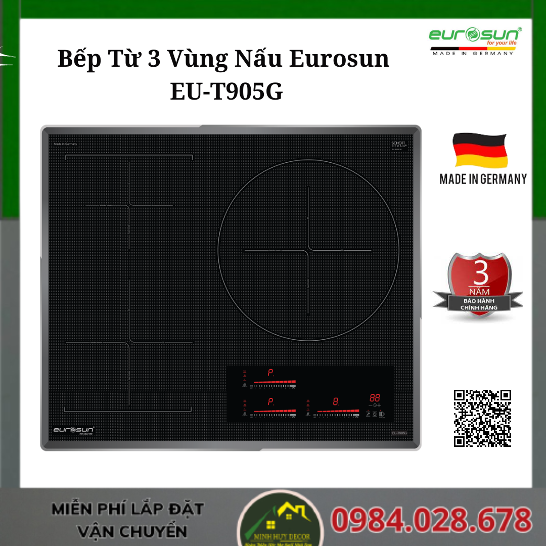 Bếp Từ 3 Vùng Nấu Eurosun EU-T905G- Made in Germany