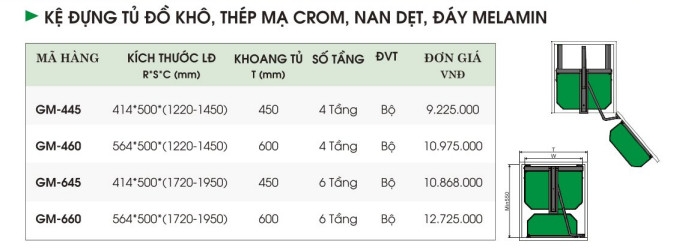Kệ Đựng Tủ Đồ Khô, Thép Mạ Crom, Nan Dẹt, Đáy Melamin