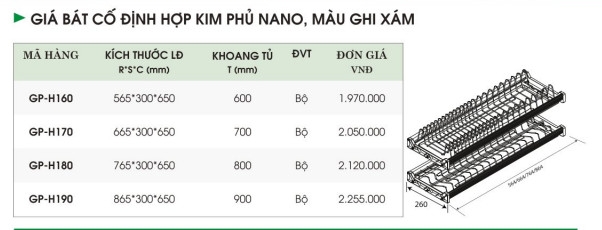 Giá Bát Cố Định, Nan Dẹt, Phủ Nano, Màu Ghi Xám