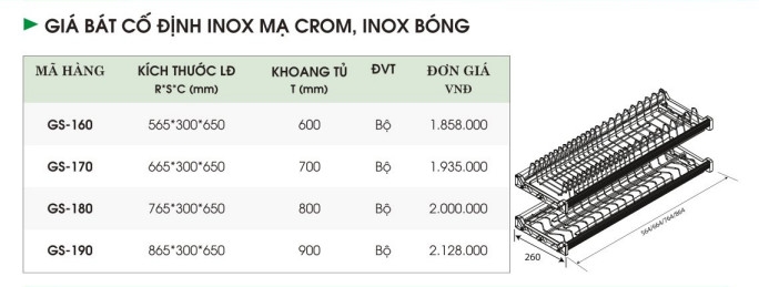 Giá Bát Cố Định, Inox Mạ Crom, Inox Bóng
