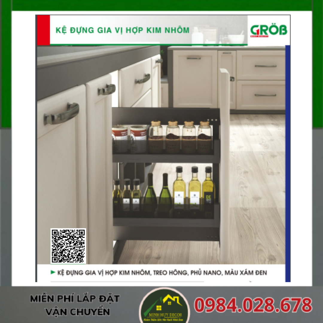 Kệ Đựng Gia Vị Hợp Kim Nhôm  Treo Hông, Phủ Nano, Màu Xám Đen