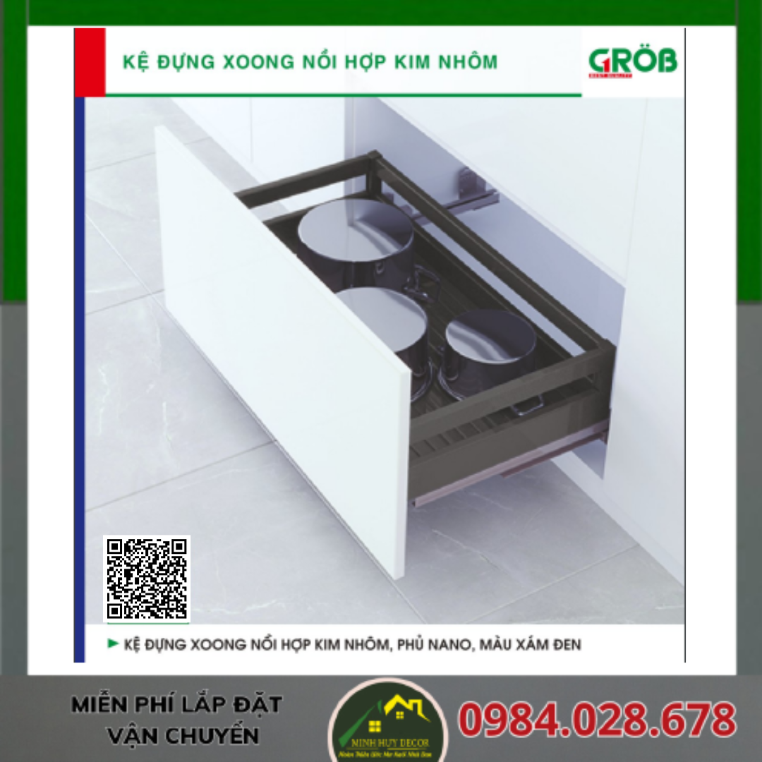 Kệ Đựng Xoang Nồi, Hợp Kim Nhôm, Phủ Nano, Màu Xám Đen