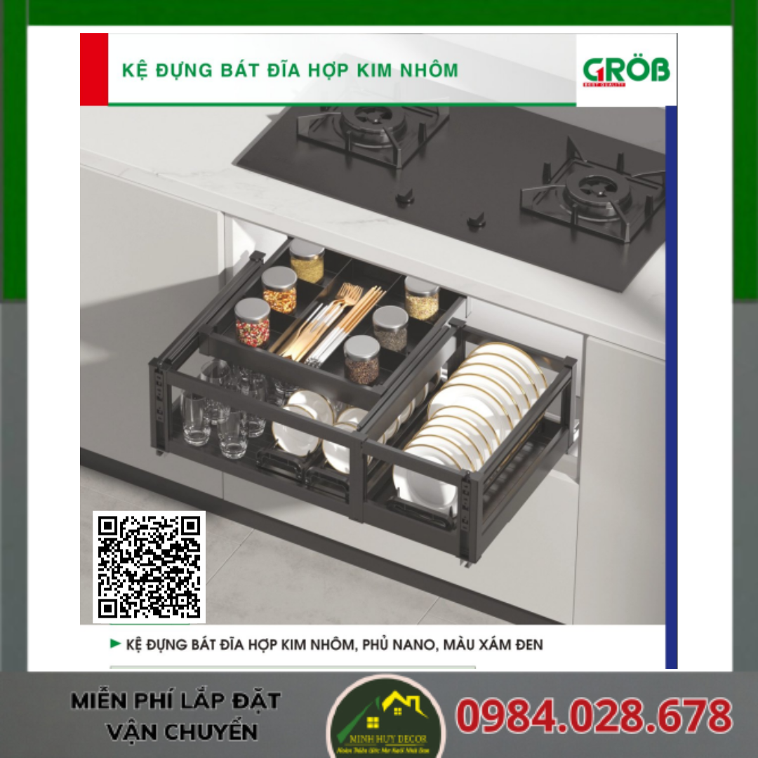 Kệ Đựng Bát Đĩa, Hợp Kim Nhôm, Phủ Nano, Màu Xám Đen