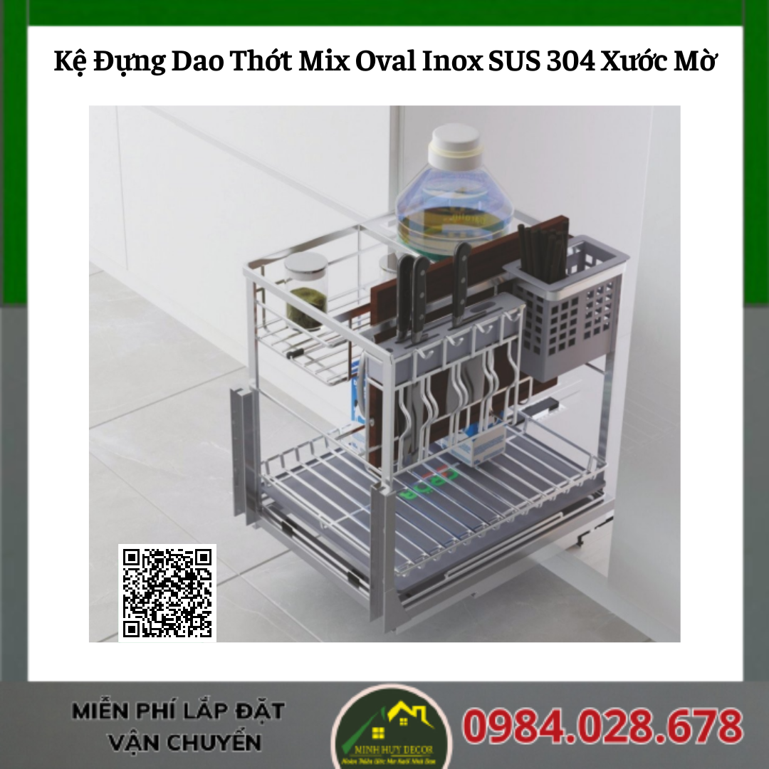 Kệ Đựng Dao Thớt Mix Oval Inox SUS 304 Xước Mờ
