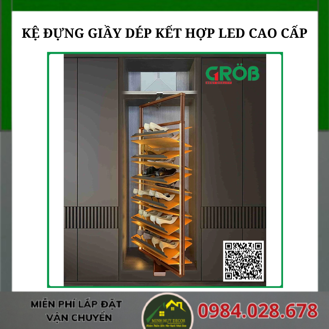 KỆ ĐỰNG GIẦY DÉP KẾT HỢP LED CAO CẤP