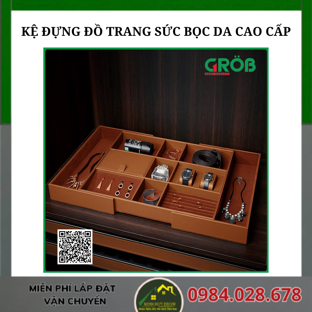 KỆ ĐỰNG ĐỒ TRANG SỨC BỌC DA CAO CẤP