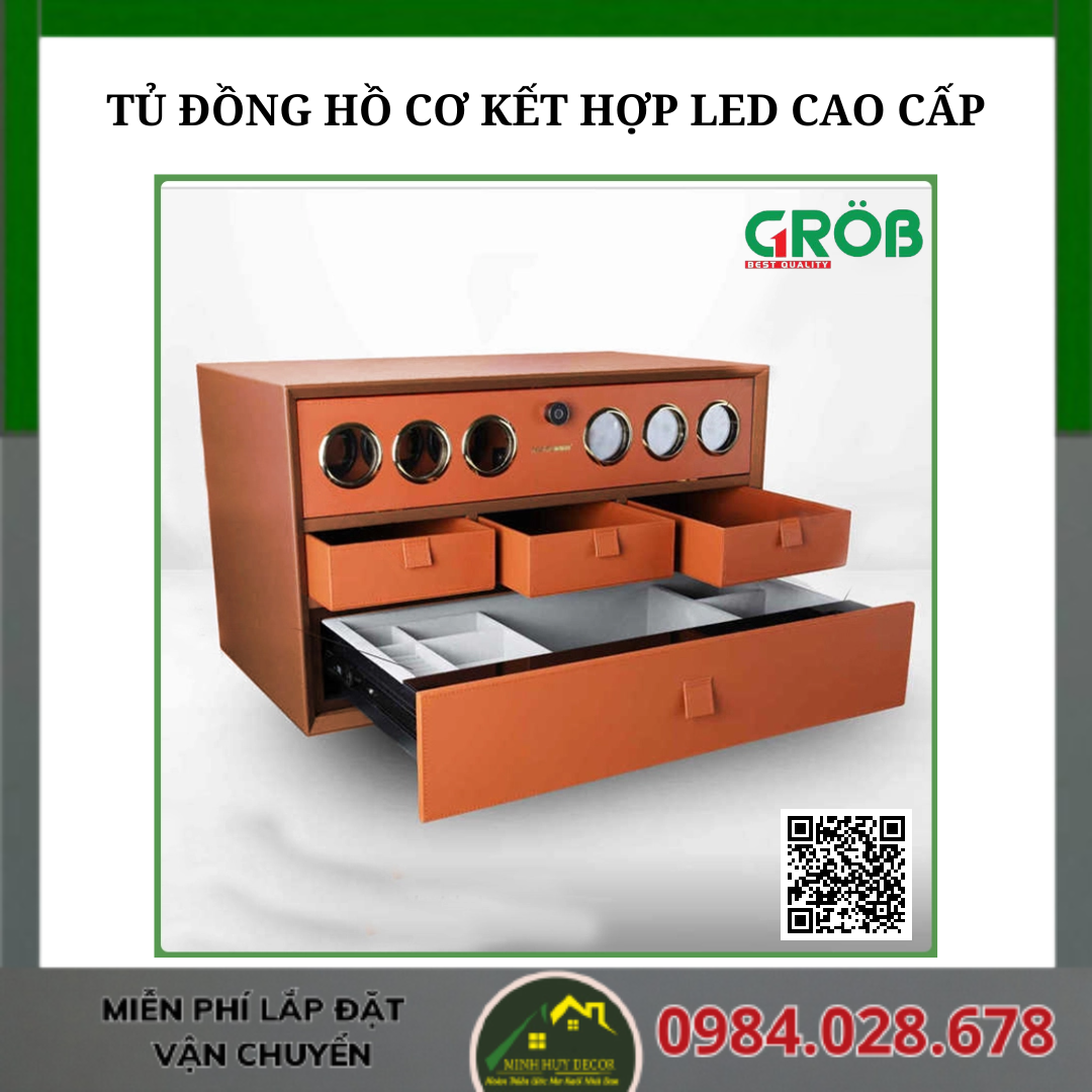 TỦ ĐỒNG HỒ CƠ KẾT HỢP LED CAO CẤP