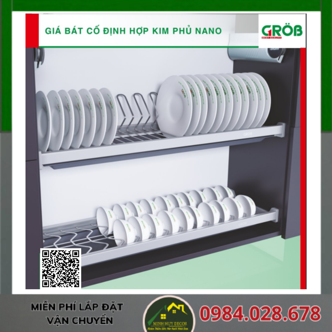 Giá bát cố định nan oval, hợp kim phủ nano màu ghi xám