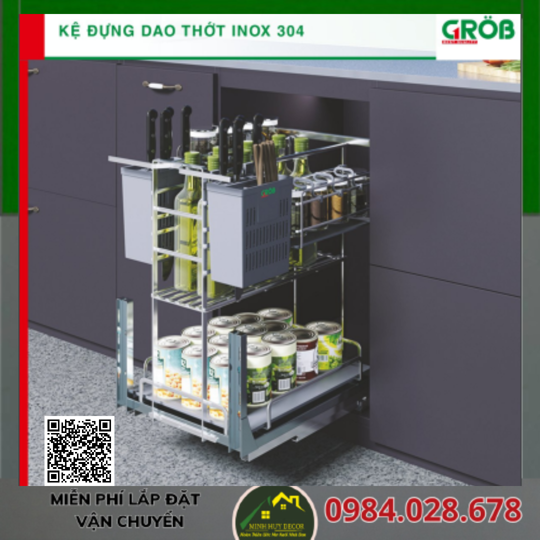 Kệ Đựng Dao Thớt Chai Lọ Oval Inox mờ SUS 304