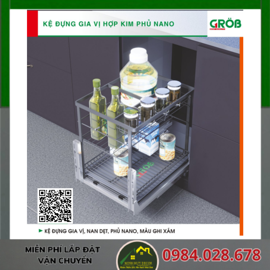 Kệ Đựng Gia Vị, Nan Dẹt, Phủ Nano, Màu Ghi Xám