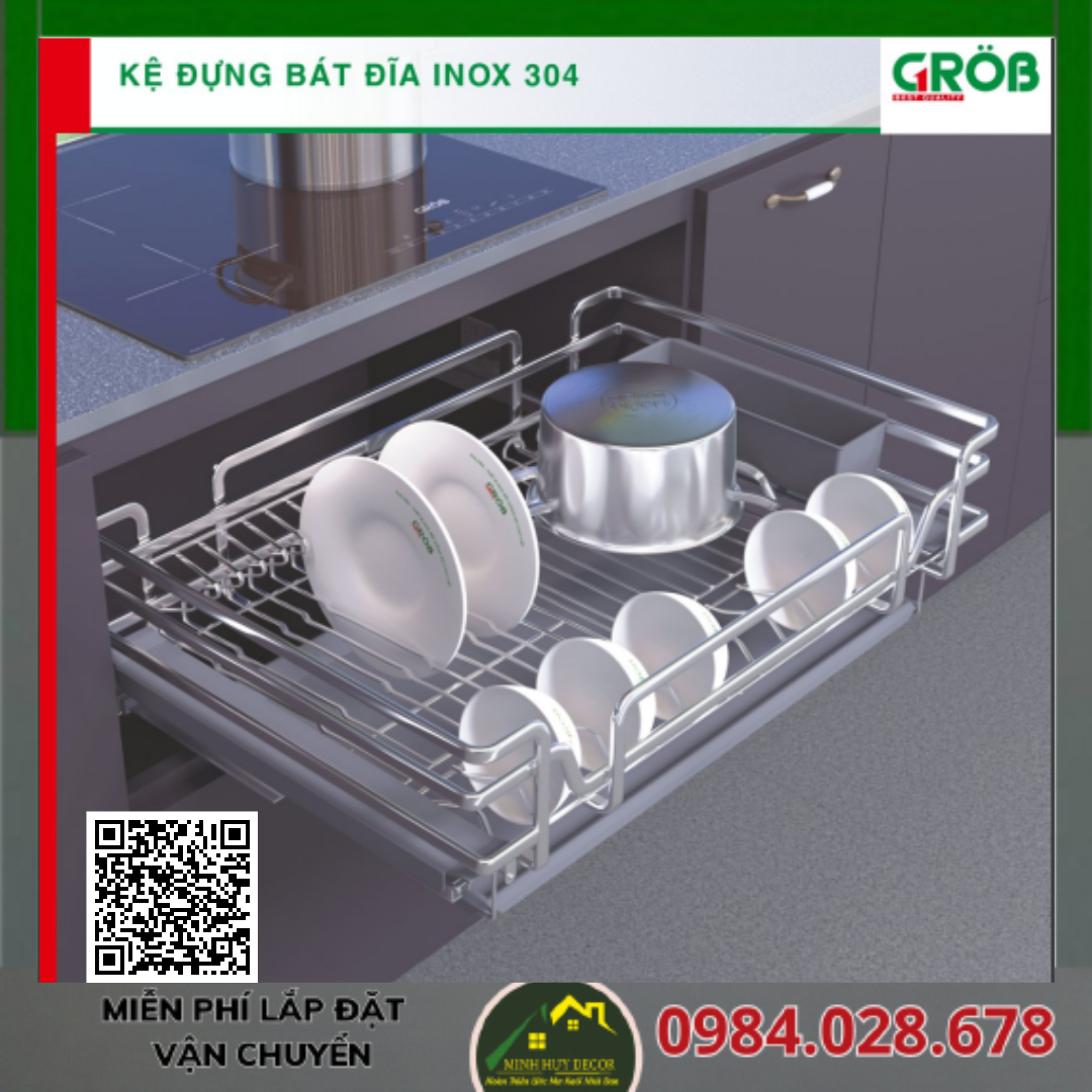 Kệ Đựng Bát Đĩa nan Oval Inox mờ SUS 304