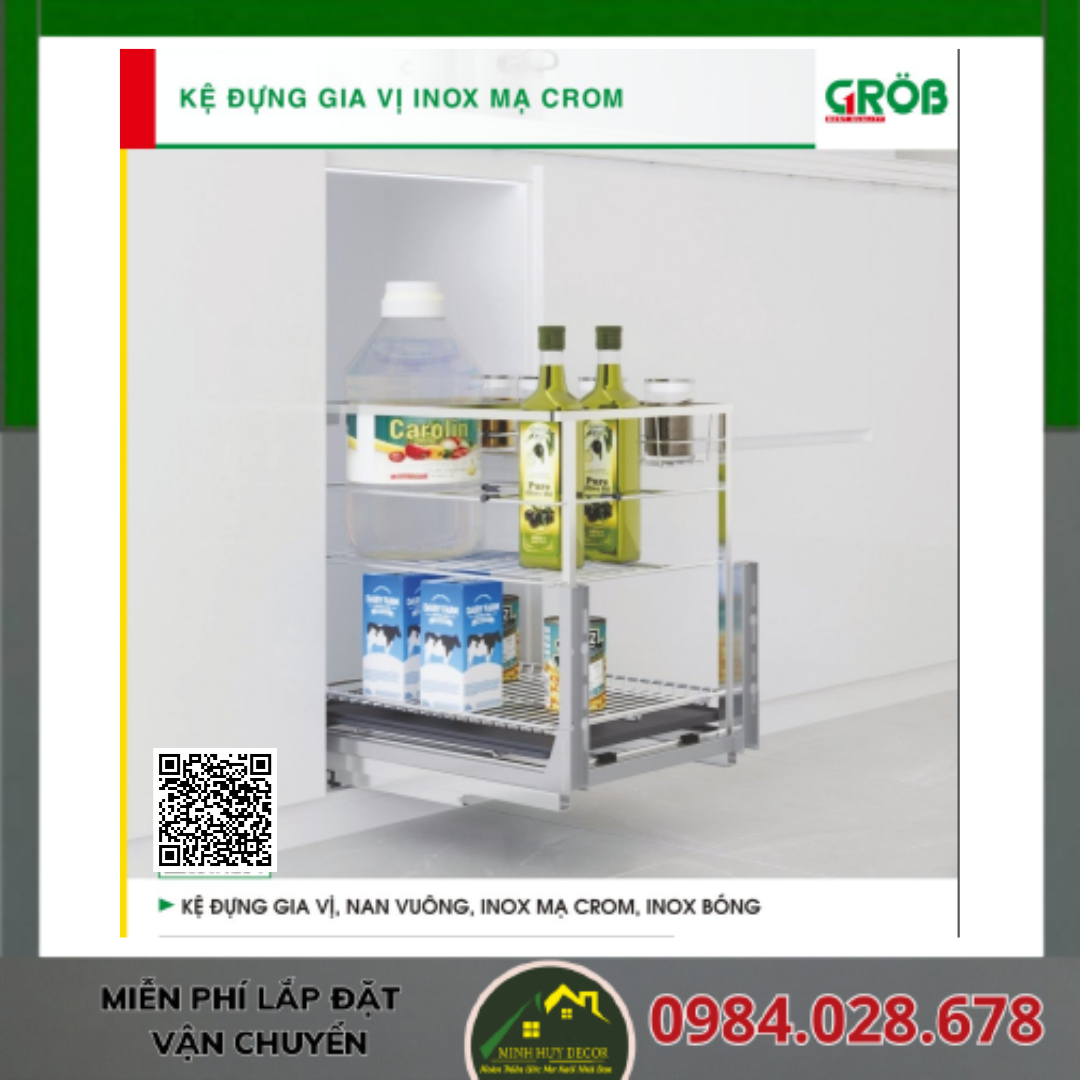 Kệ Đựng Gia Vị, Nan Vuông, Inox Mạ Crom, Inox Bóng